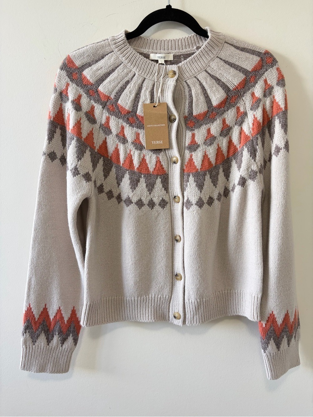 Yerse Nordic Fair Isle Wool Blend Knit Cardigan Size M - Picture 2 of 10